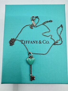 Tiffany & Co. Heart Key Pendant Necklace in Tiffany Blue and Silver